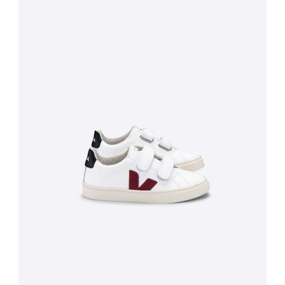 Kids\' Veja ESPLAR LEATHER Sneakers White/Black/Red | ZA 819MQZ